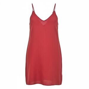 Linen Minimalist Camisole Dress Medium Mini Red Summer Vacation Pockets Oversiz